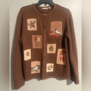 Croft & Barrow Brown Nature-Inspired Embroidered Button Down Cardigan size M